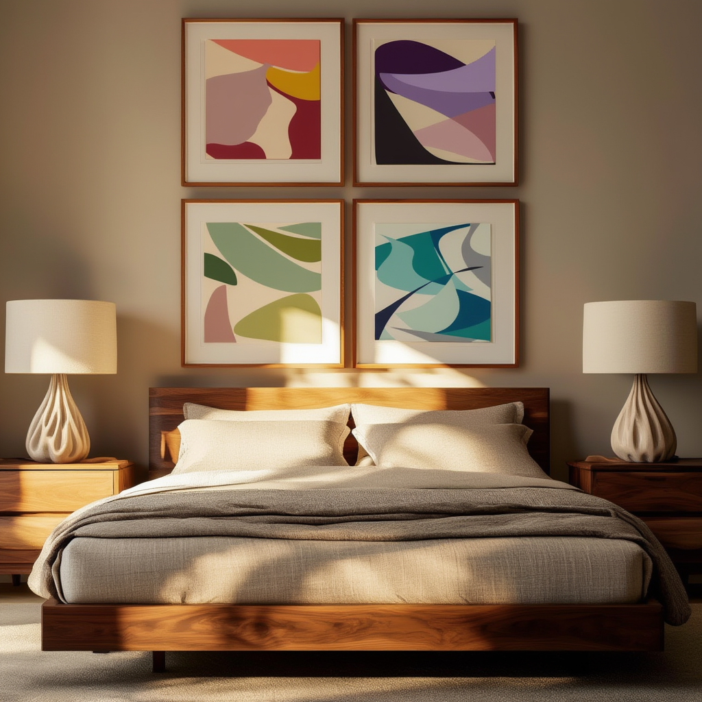 Set of 4 Abstract Shapes Prints – Plum Berry, Sunset, Cool Ocean & Earthy Greens