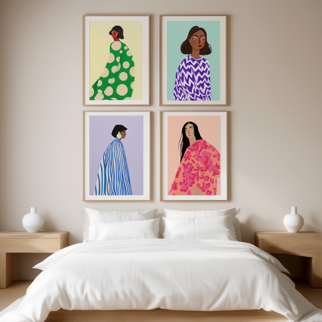 Set of 4 Elegant Black Woman Art Prints – Contemporary Portrait Wall Art - Hakyarts