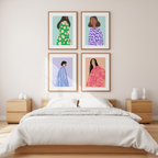 Set of 4 Elegant Black Woman Art Prints – Contemporary Portrait Wall Art - Hakyarts