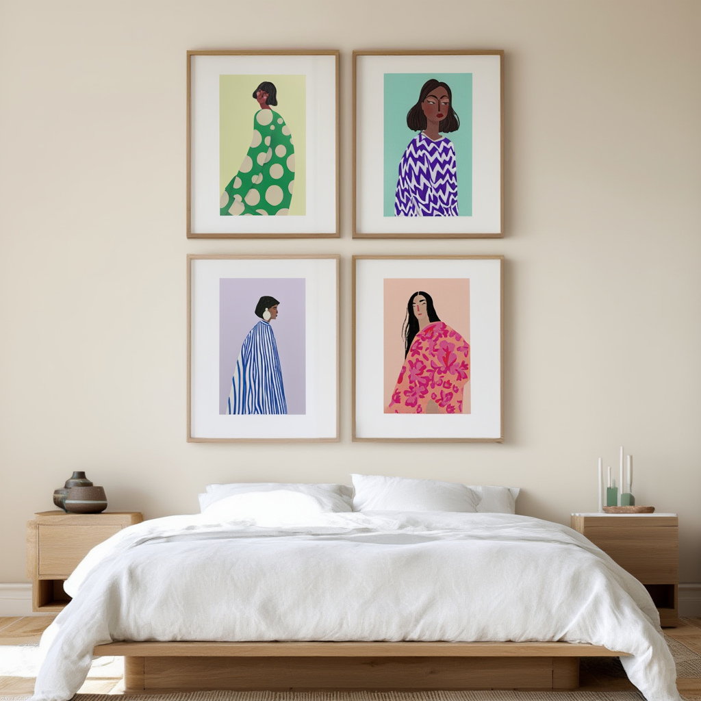 Set of 4 Elegant Black Woman Art Prints – Contemporary Portrait Wall Art - Hakyarts