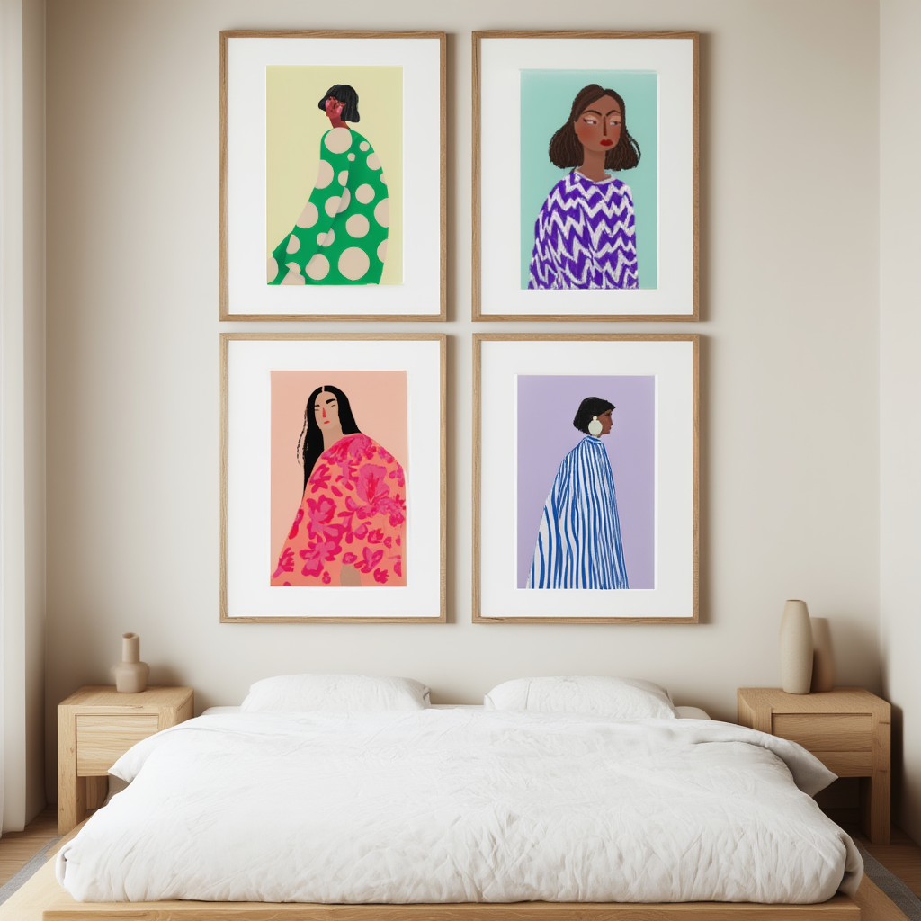 Set of 4 Elegant Black Woman Art Prints – Contemporary Portrait Wall Art - Hakyarts