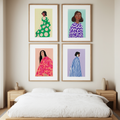 Set of 4 Elegant Black Woman Art Prints – Contemporary Portrait Wall Art - Hakyarts