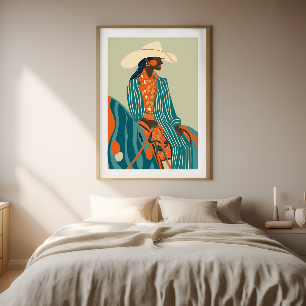 Cowgirl – Teal & Orange – Minimalist Wall Art Print