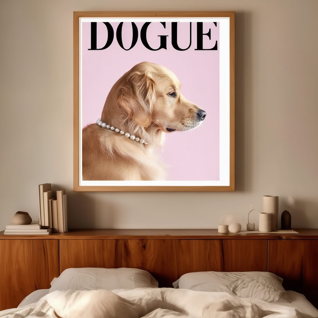 Dogue – Golden Retriever Pink Cover – Minimalist Wall Art Print