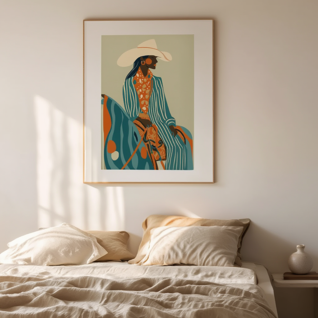 Cowgirl – Teal & Orange – Minimalist Wall Art Print