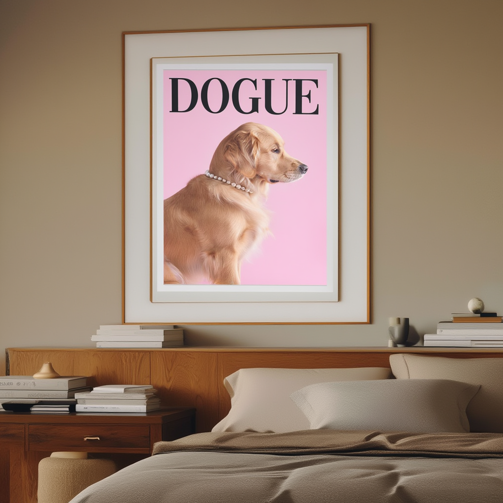Dogue – Golden Retriever Pink Cover – Minimalist Wall Art Print