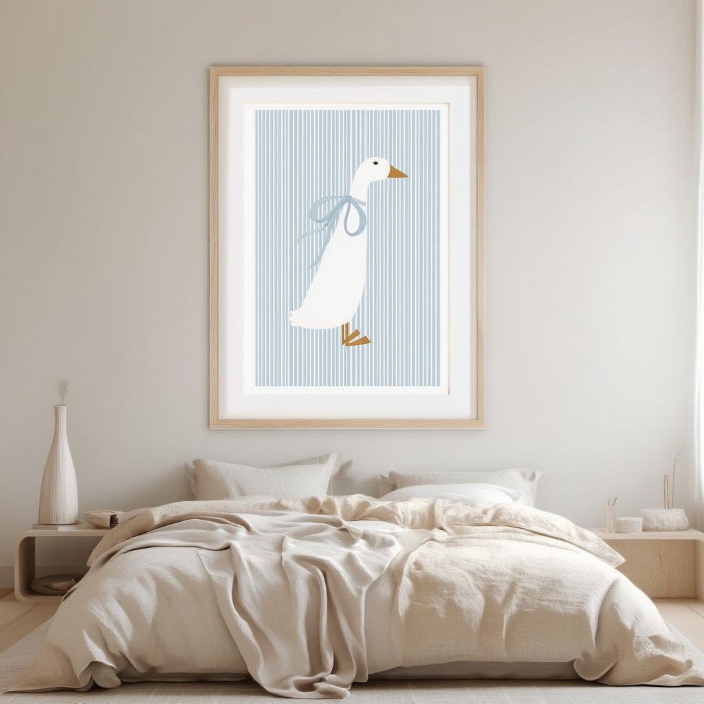 Blue Striped Goose – Minimalist Scandinavian Wall Art Print