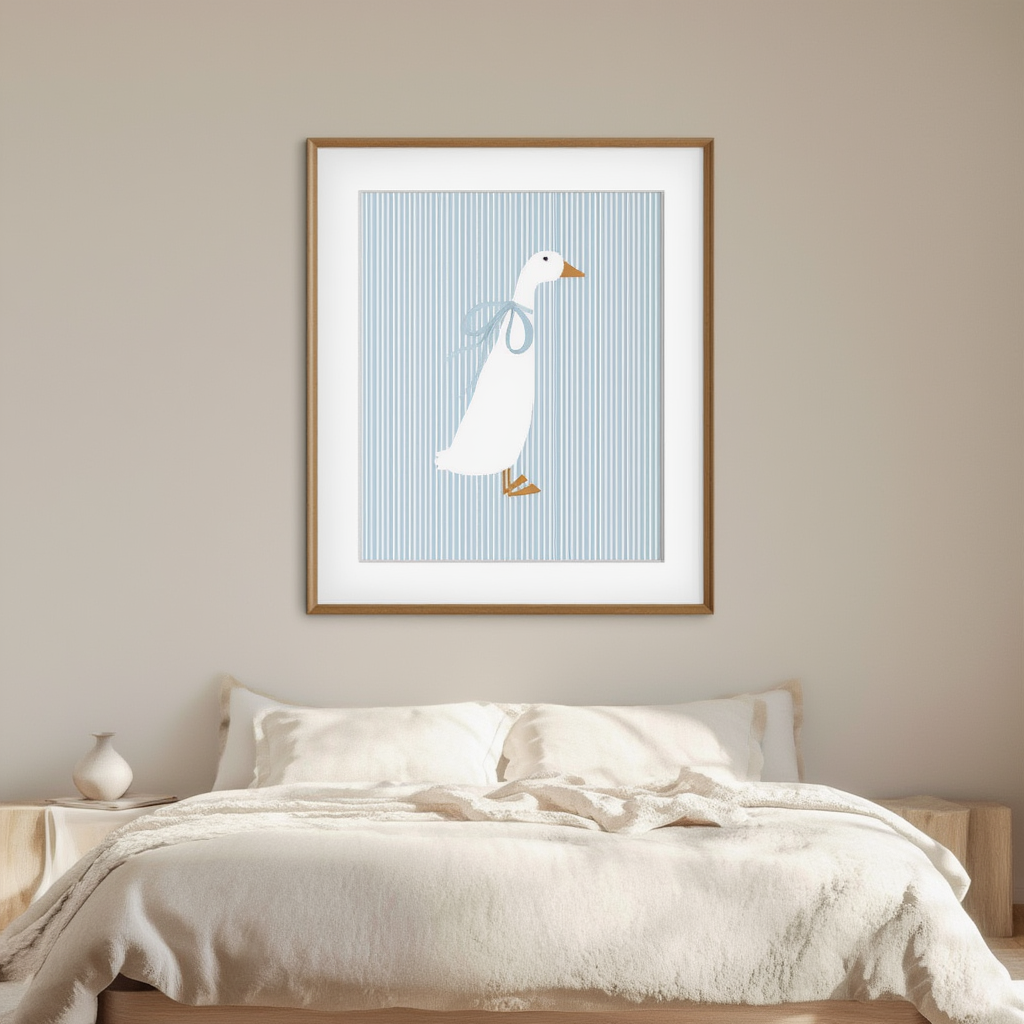 Blue Striped Goose – Minimalist Scandinavian Wall Art Print
