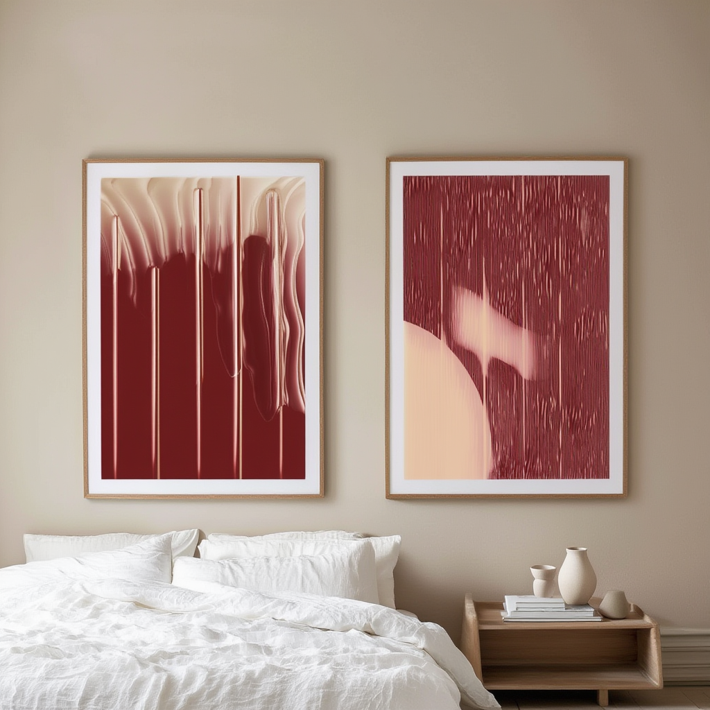 Set of 2 Red Stripes Shapes – Abstract Minimalist Wall Art Prints