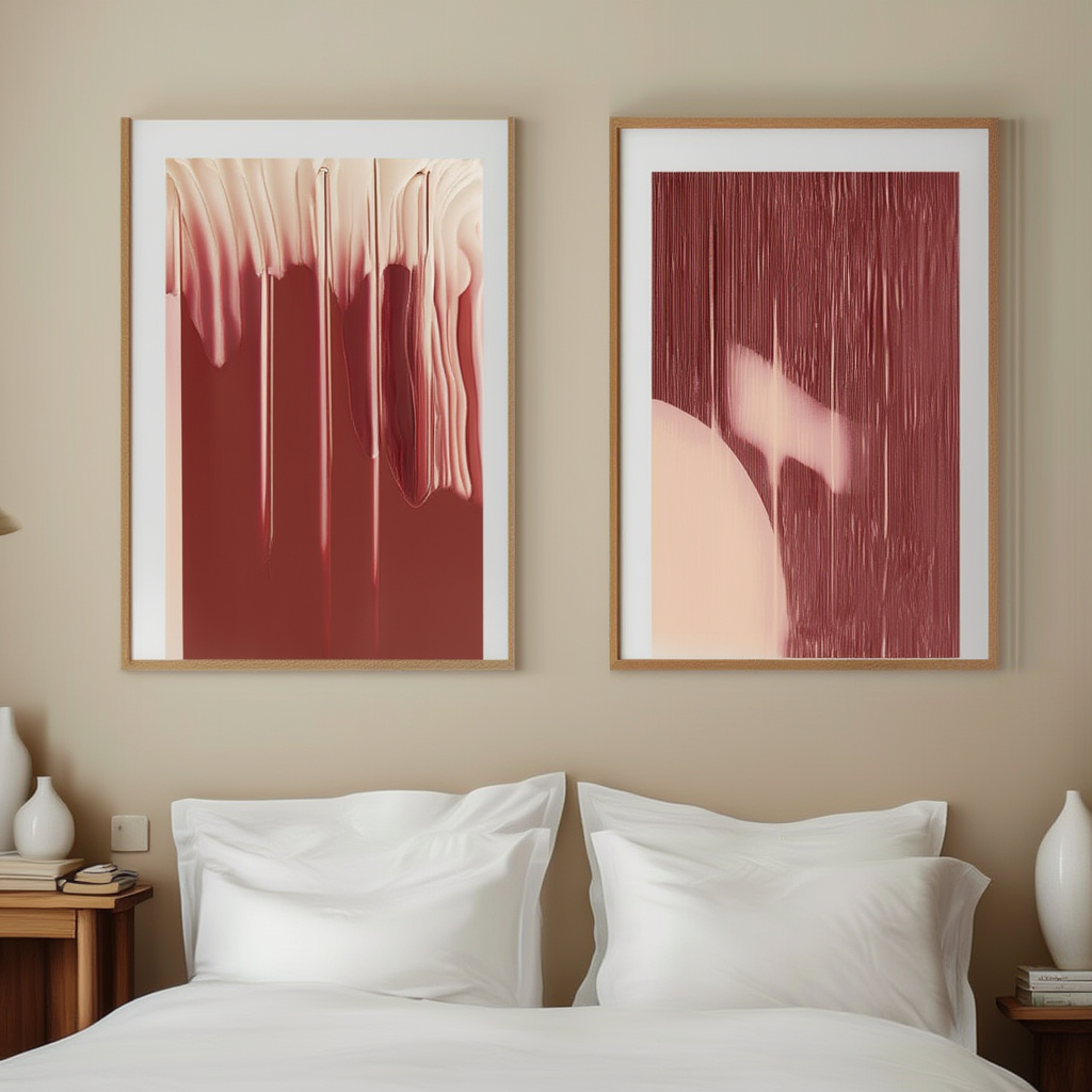 Set of 2 Red Stripes Shapes – Abstract Minimalist Wall Art Prints