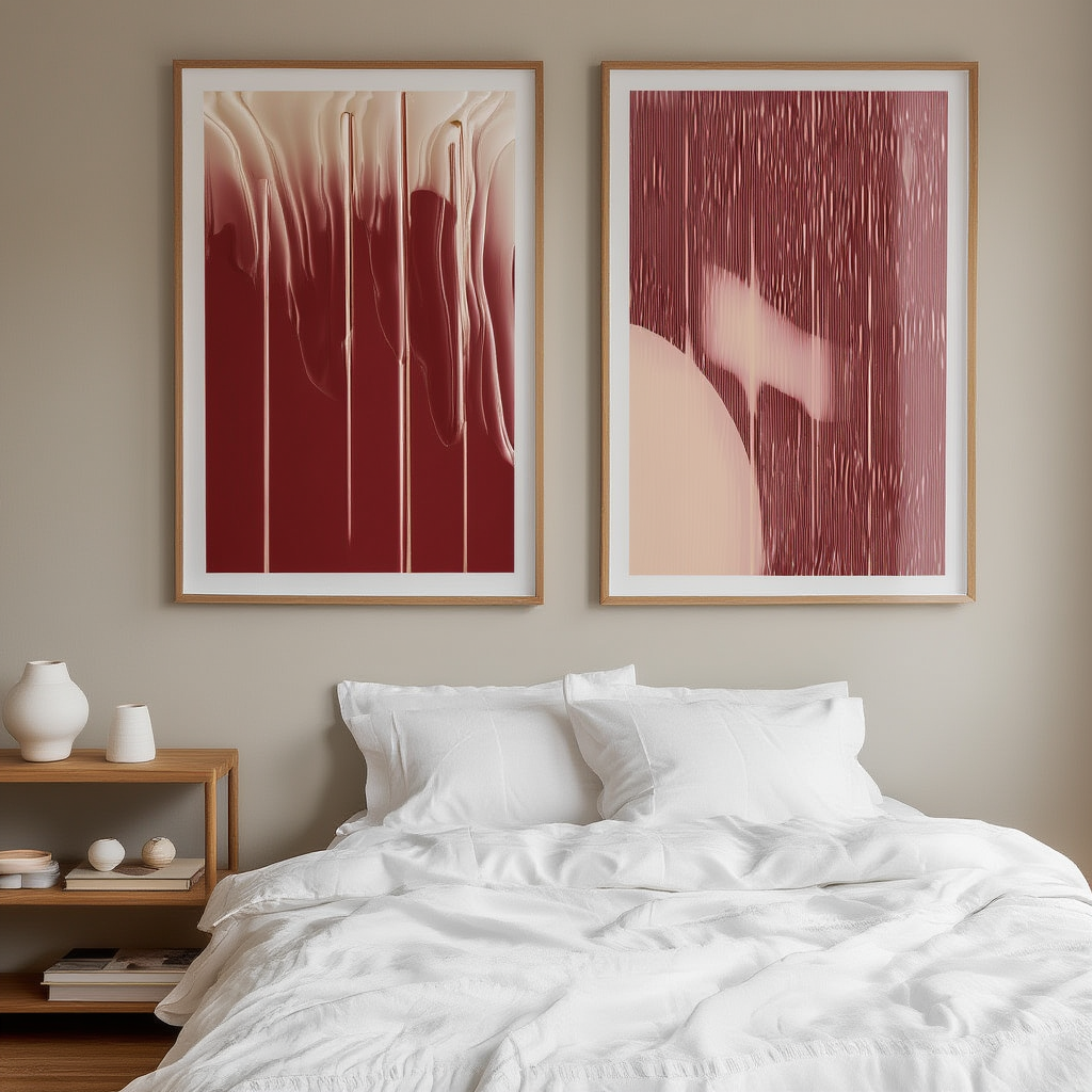 Set of 2 Red Stripes Shapes – Abstract Minimalist Wall Art Prints