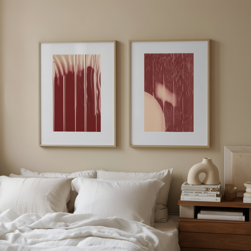 Set of 2 Red Stripes Shapes – Abstract Minimalist Wall Art Prints