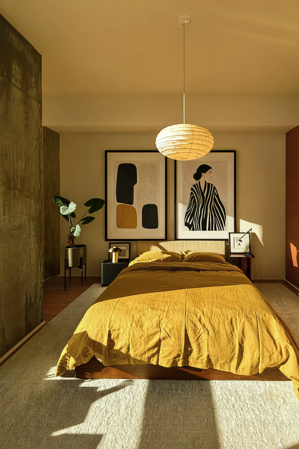 Set of 2 Striped Composition & Black & Yellow Dot | Contemporary Figurative Wall Art Prints