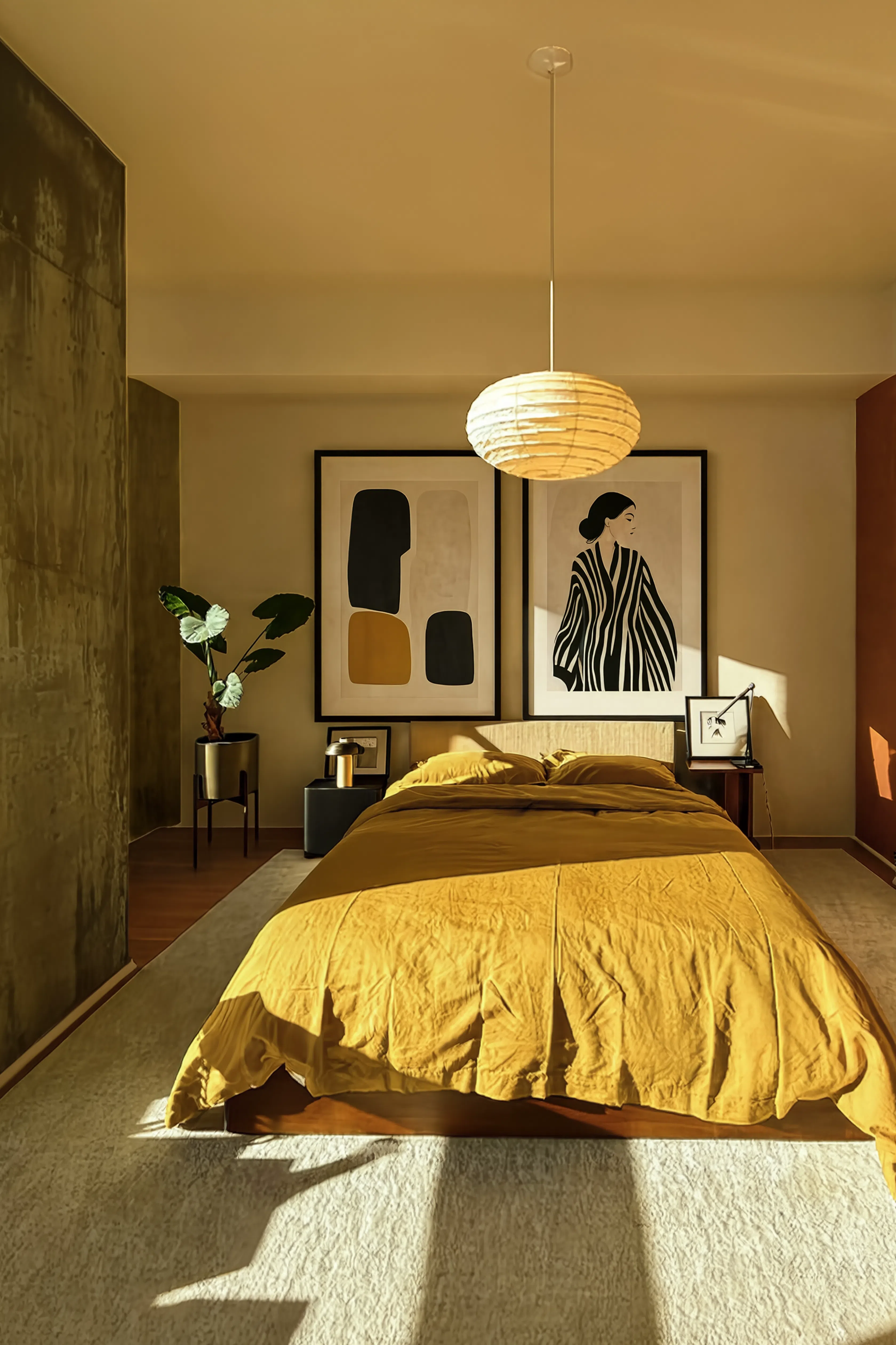 Set of 2 Striped Composition & Black & Yellow Dot | Contemporary Figurative Wall Art Prints