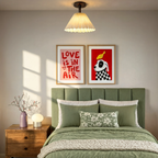 Set of 2 Best Friend Dogs & Love Is In The Air Wall Art Prints – Whimsical Animal & Romantic Gallery Set