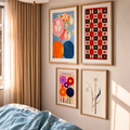 Set of 4 Wall Art Prints – Abstract Spiritual, Kilim & Botanical Art Collection