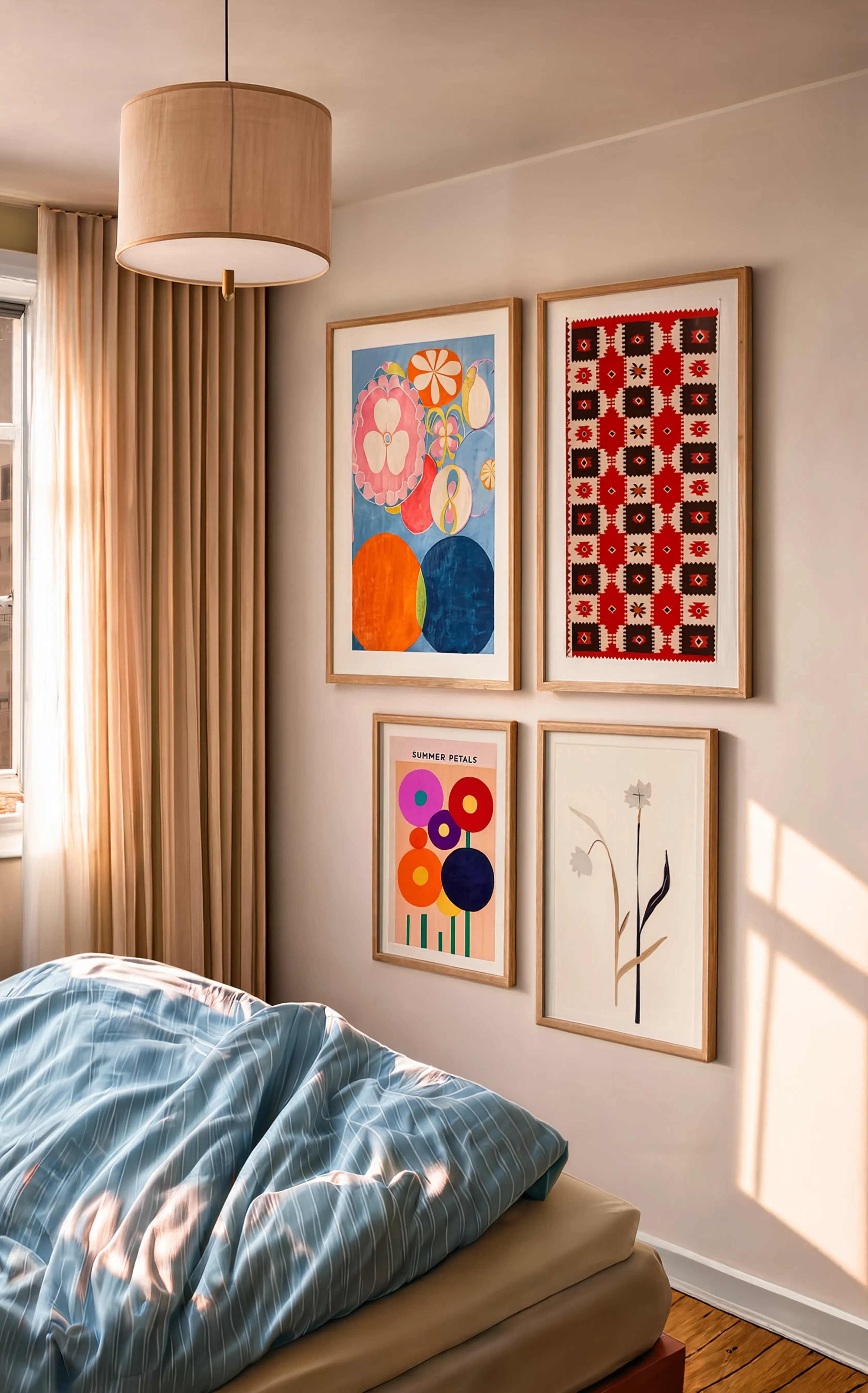 Set of 4 Wall Art Prints – Abstract Spiritual, Kilim & Botanical Art Collection