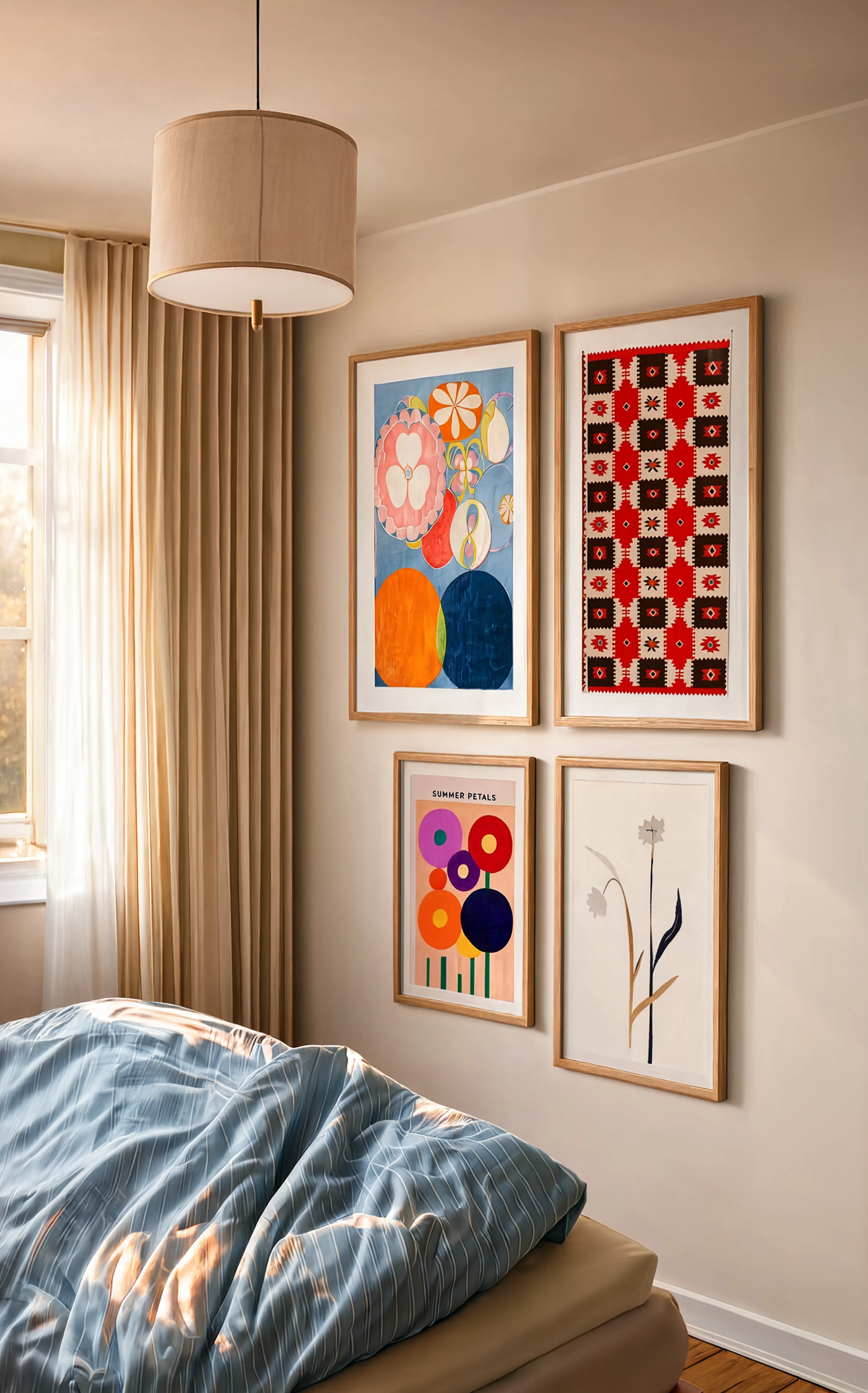 Set of 4 Wall Art Prints – Abstract Spiritual, Kilim & Botanical Art Collection