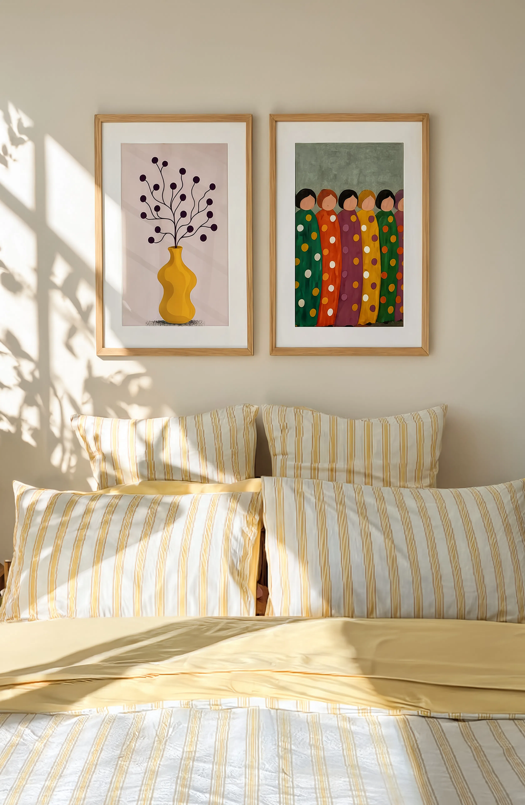 Set of 2 Emerald Plum Figures & Vase and Branches – Mustard Hues | Contemporary Figurative & Botanical Still Life Wall Art
