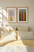 Set of 2 Emerald Plum Figures & Vase and Branches – Mustard Hues | Contemporary Figurative & Botanical Still Life Wall Art