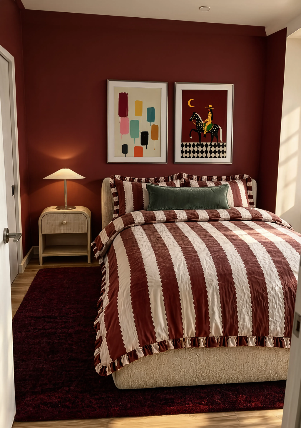Set of 2 Folk-Art Rider & Abstract Color Blocks | Contemporary Folk & Abstract Wall Art Prints