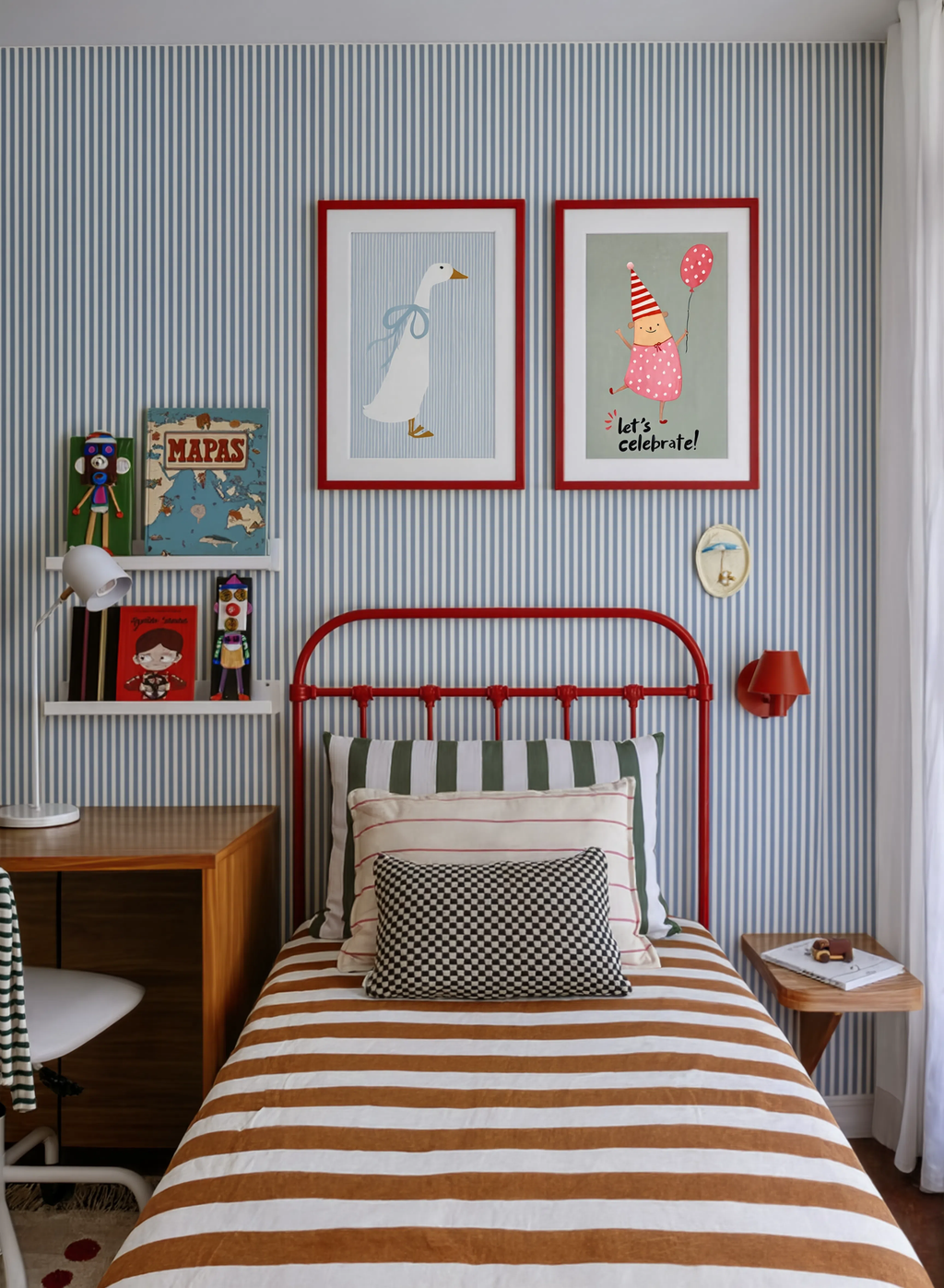 Set of 2 Blue Striped Goose & Celebrations | Scandinavian & Contemporary Folk Art Prints