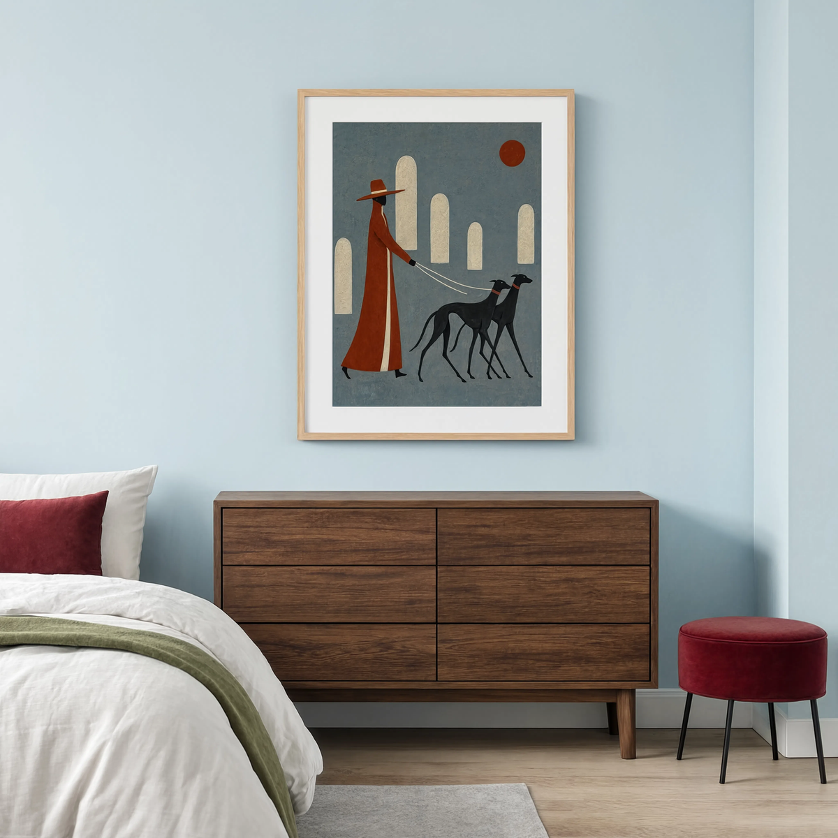 Figure with Two Hounds | Contemporary Figurative Wall Art Print