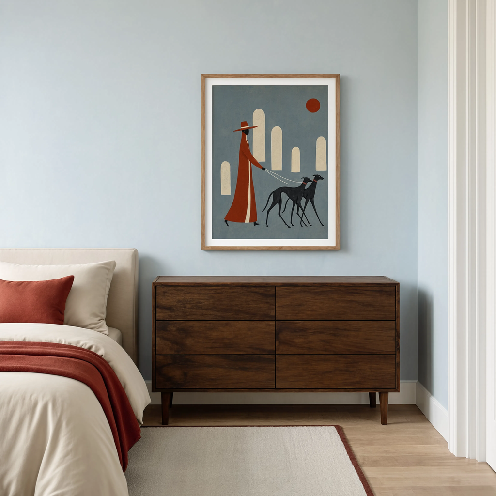 Figure with Two Hounds | Contemporary Figurative Wall Art Print