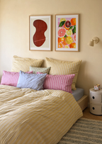Set of 2 Modern Wall Art Prints | Citrus Medley & Red Abstract Form
