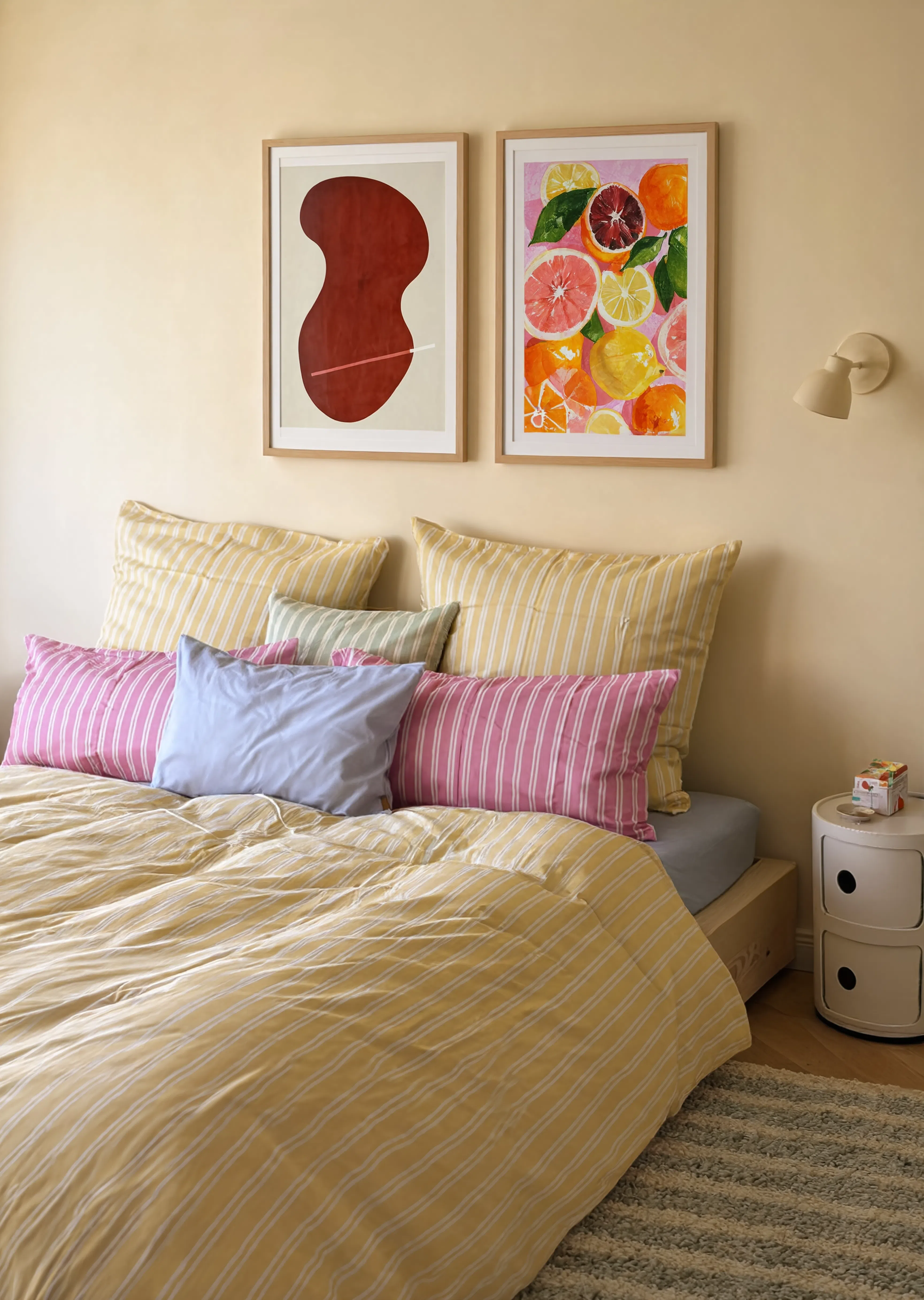 Set of 2 Modern Wall Art Prints | Citrus Medley & Red Abstract Form