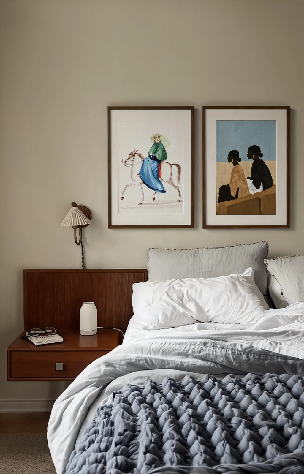 Set of 2 Sisterhood Beautiful Seated Black Women & Elegant Woman on Horseback Prints | Contemporary Wall Art Set