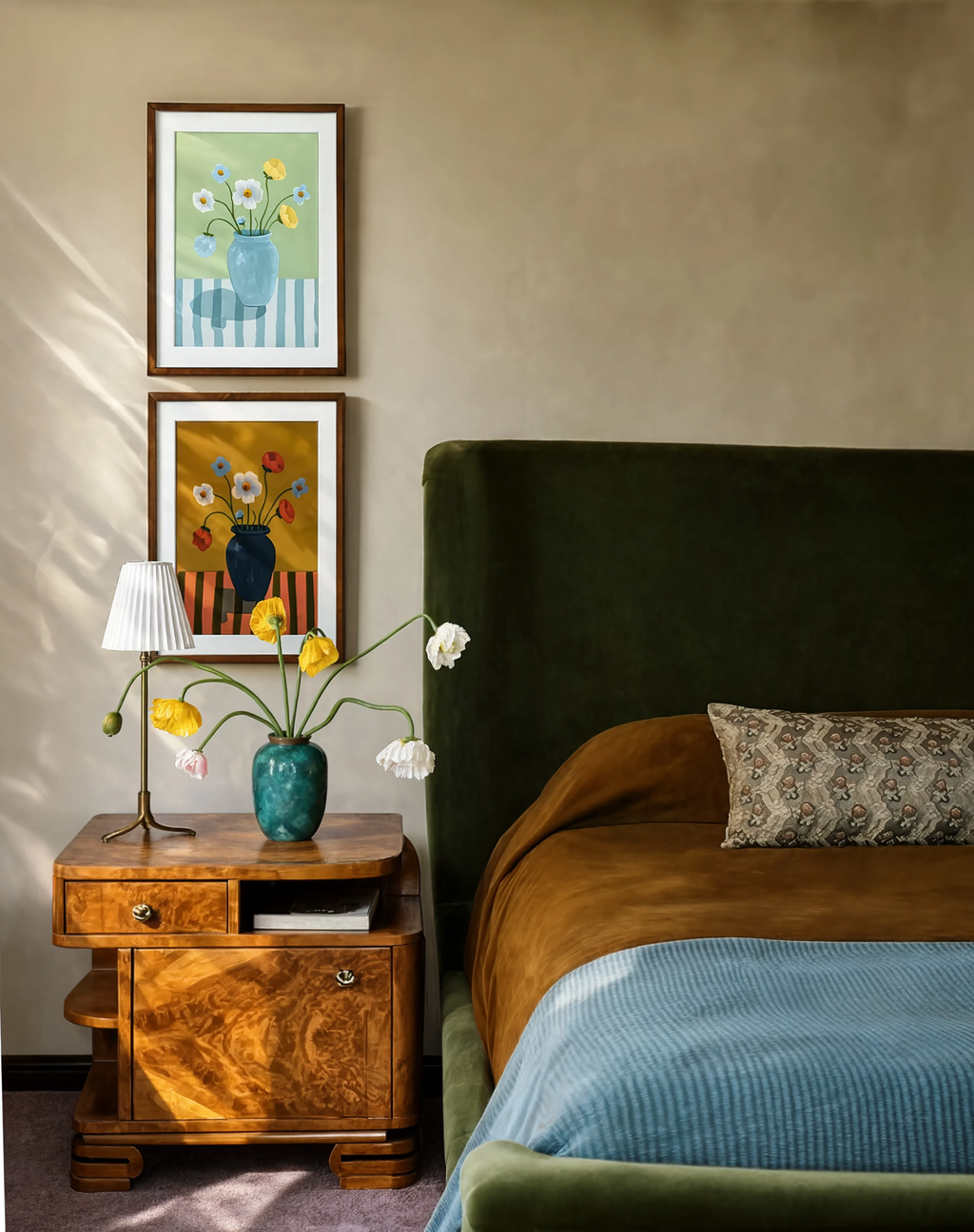 Set of 2 Contemporary Wall Art Prints | Duck Egg Blue Floral & Earthy Floral Still Life