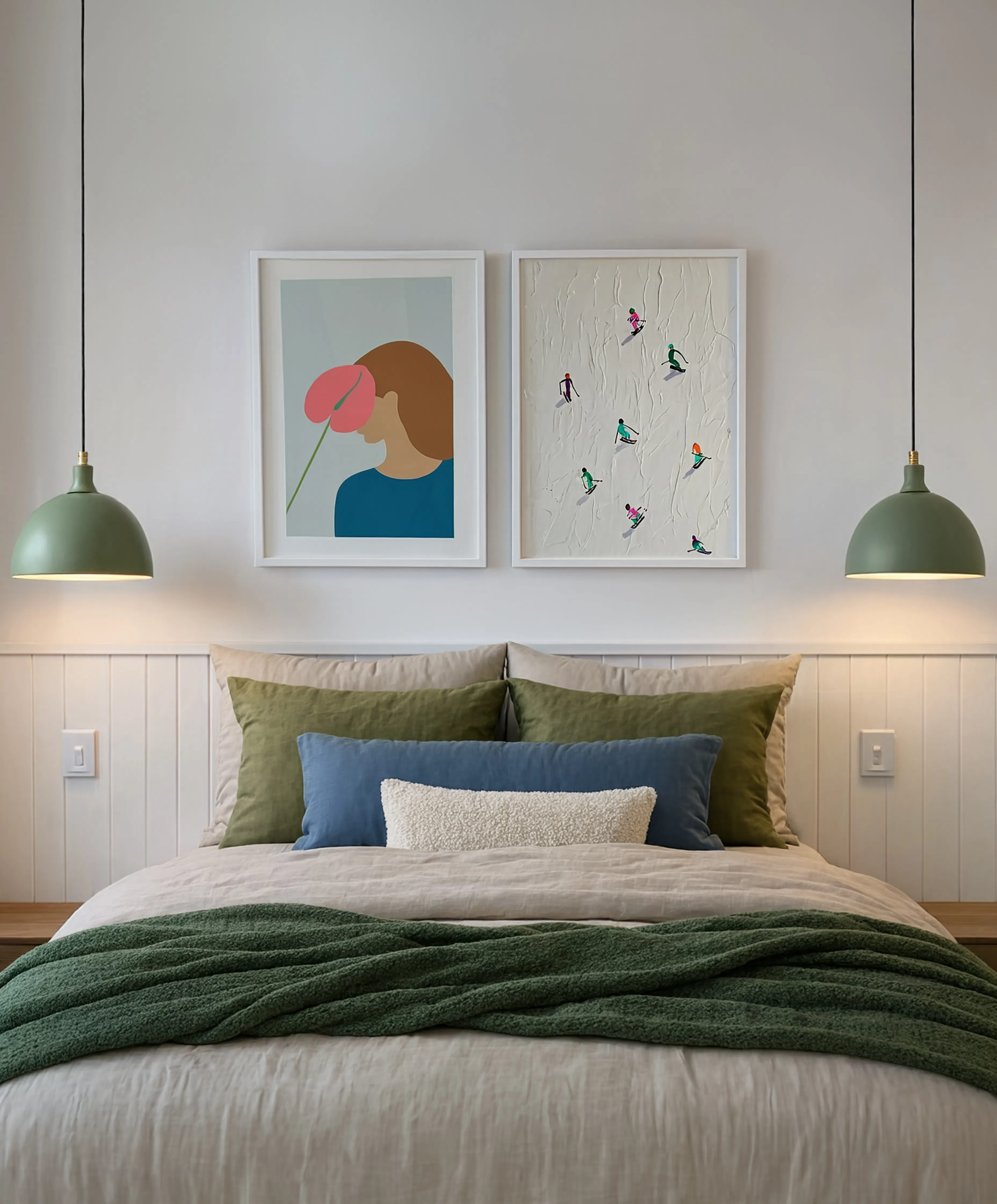 Set of 2 Minimalist Lifestyle Art Prints – Ski Trip & Flower Female Gallery Set
