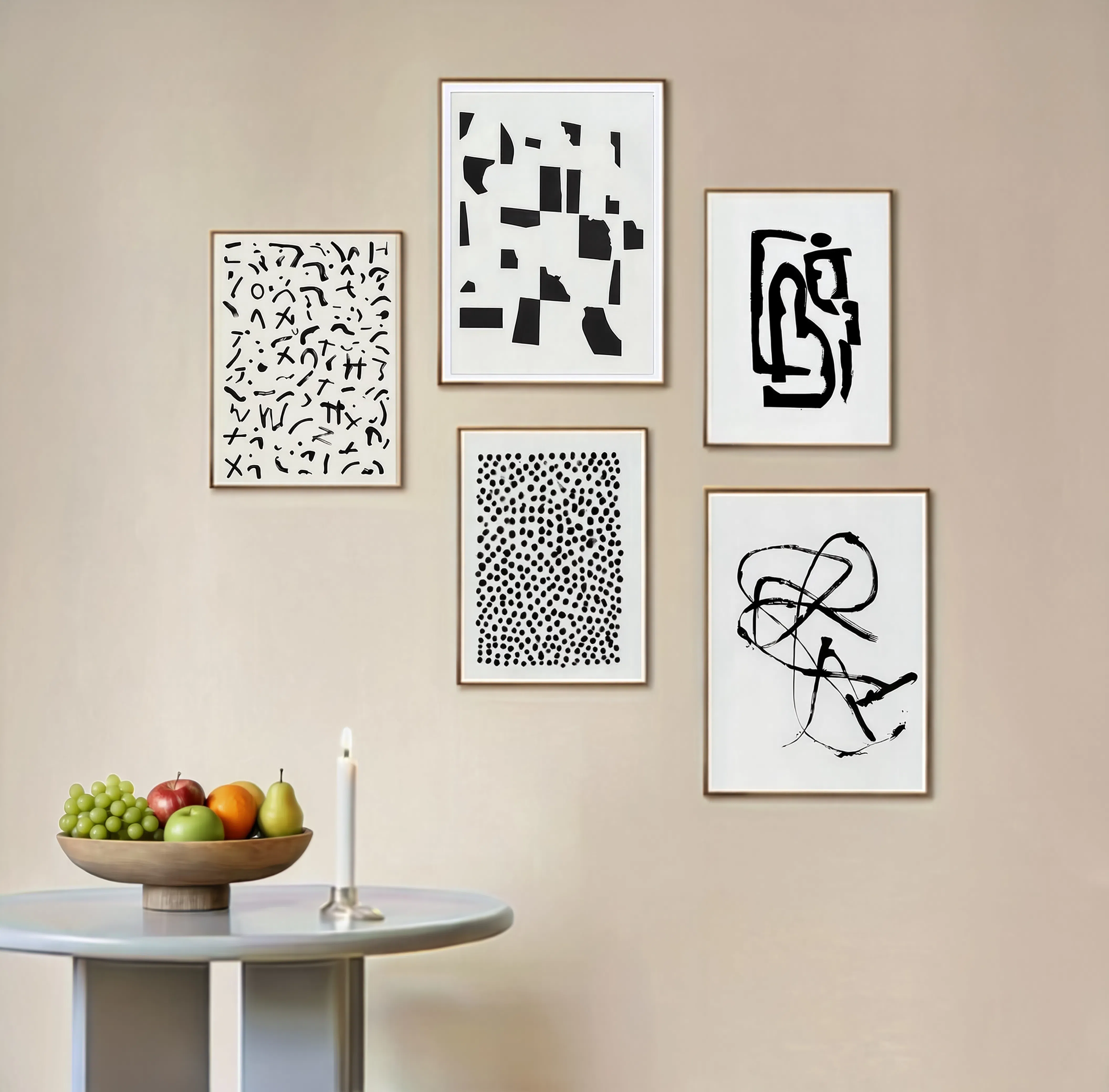 Set of 5 Black and White Art Pieces | Contemporary Abstract Print Set