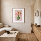 Chequered Pink Floral | Contemporary Botanical Wall Art