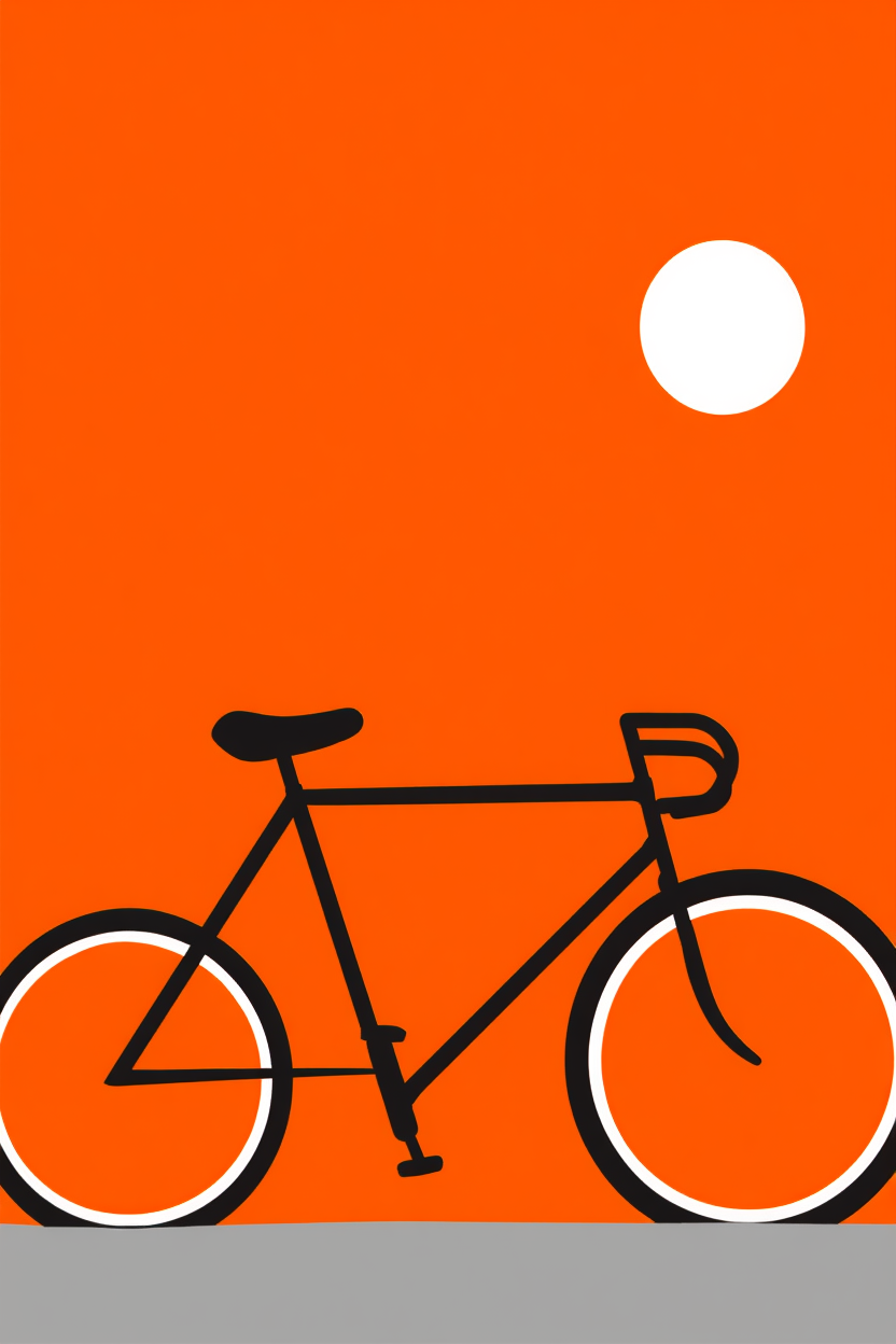 Abstract Orange Bauhaus Bicycle – Living Room Set of 3 Prints - Hakyarts