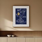 Beer, Pretzel, Cheese – Modern Kitchen Lifestyle Poster – Contemporary Wall Art Print