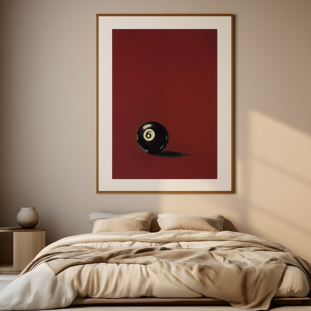 Red Black Pool Ball – Number 6 – Minimalist Wall Art Print