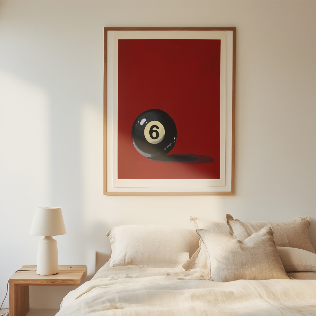 Red Black Pool Ball – Number 6 – Minimalist Wall Art Print