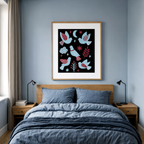 Autumn Blue Birds | Contemporary Botanical Illustration Art Print