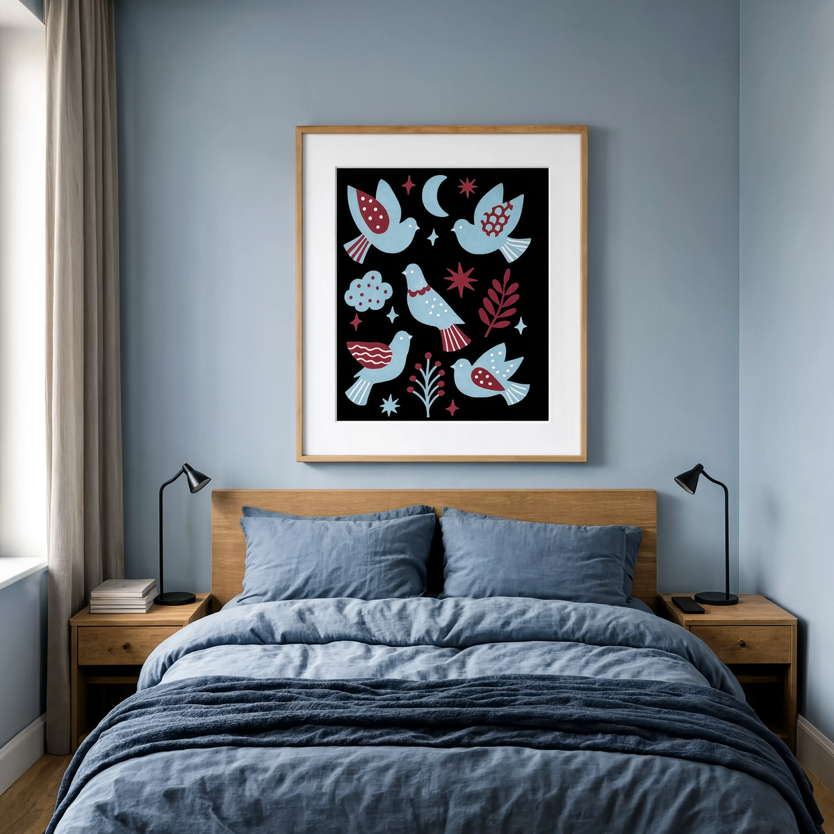 Autumn Blue Birds | Contemporary Botanical Illustration Art Print