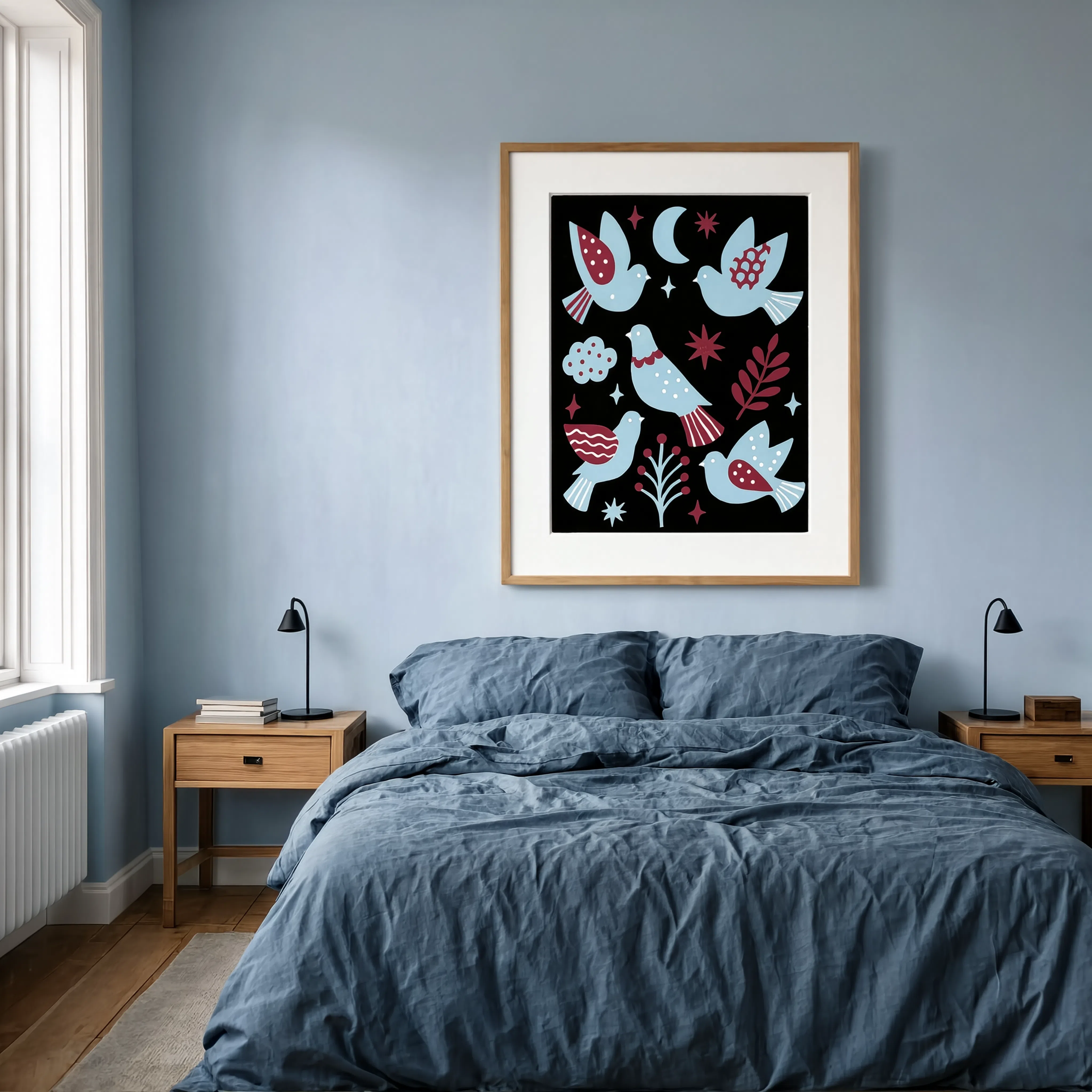 Autumn Blue Birds | Contemporary Botanical Illustration Art Print