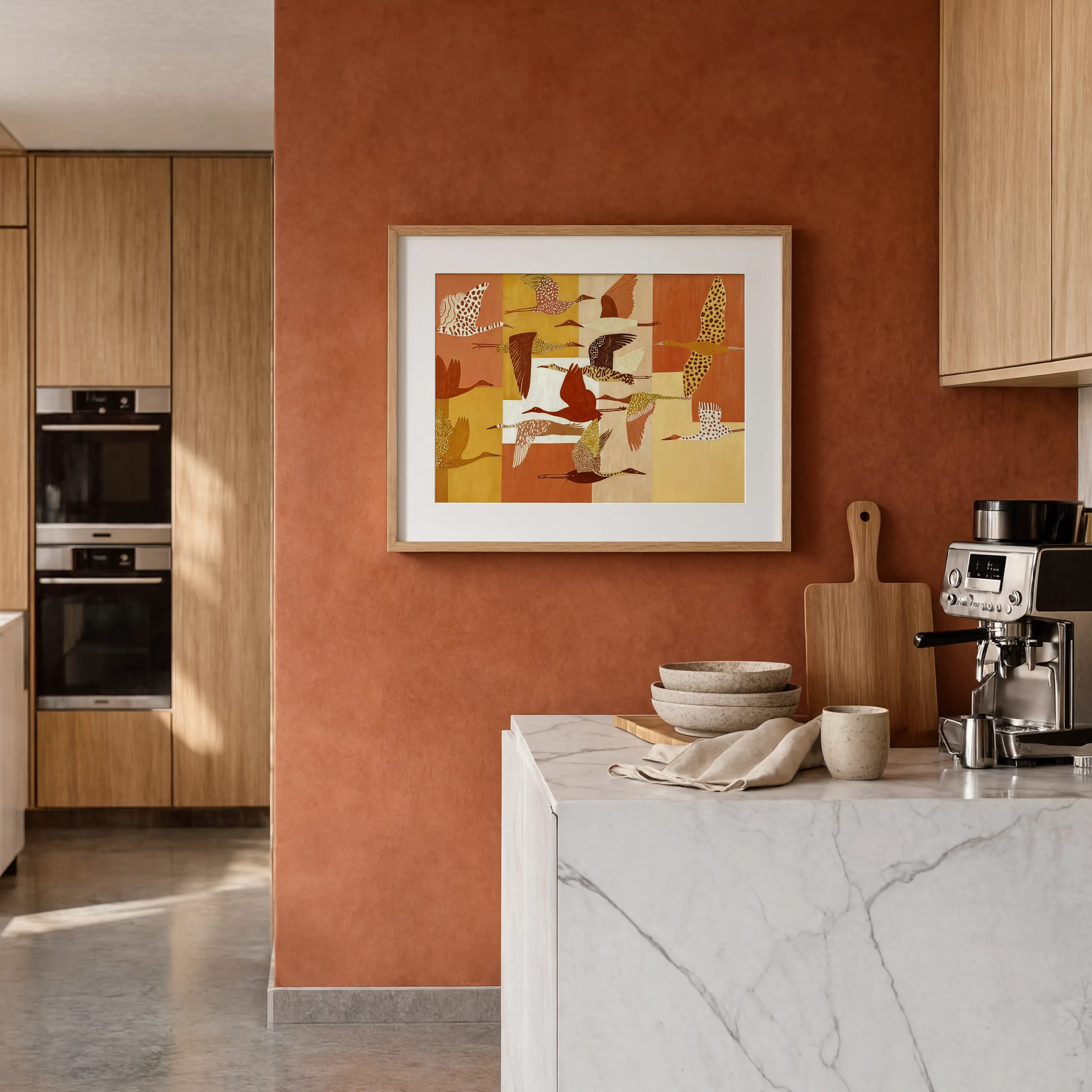 Flying Birds Print – Warm Hues | Contemporary Bird Wall Art