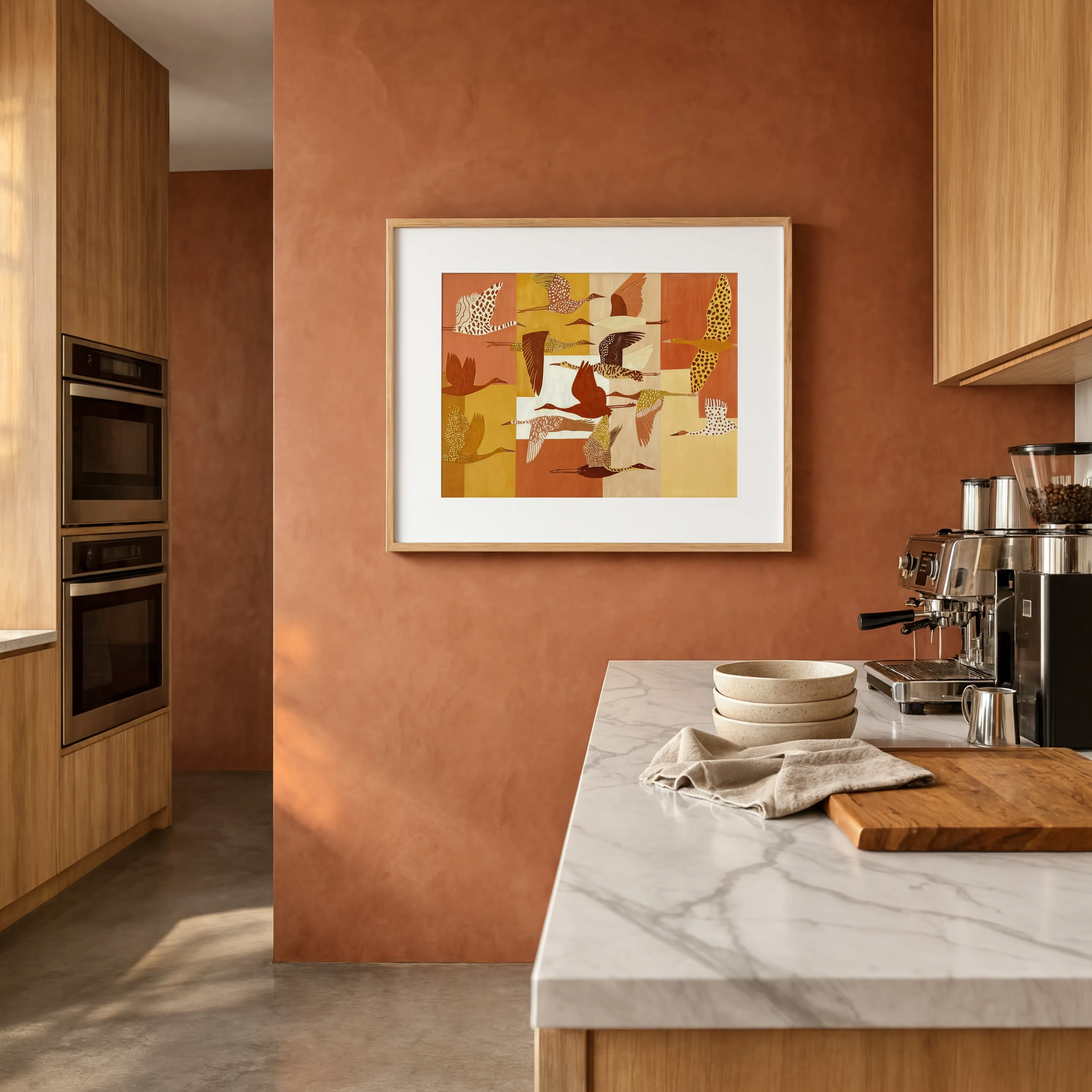 Flying Birds Print – Warm Hues | Contemporary Bird Wall Art