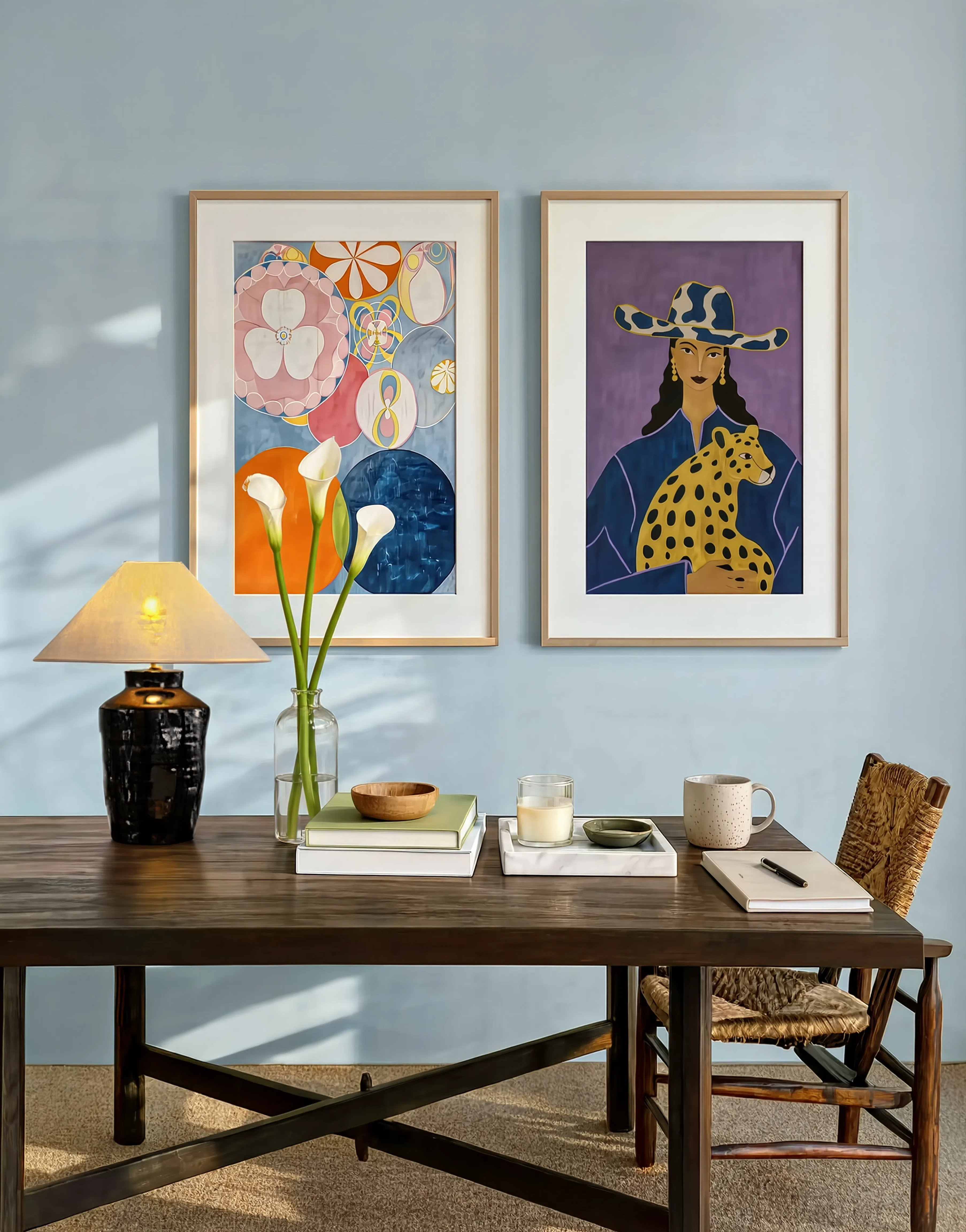 Set of 2 Black Woman Folklore Cowgirl & Hilma af Klint Prints | Contemporary Wall Art Set