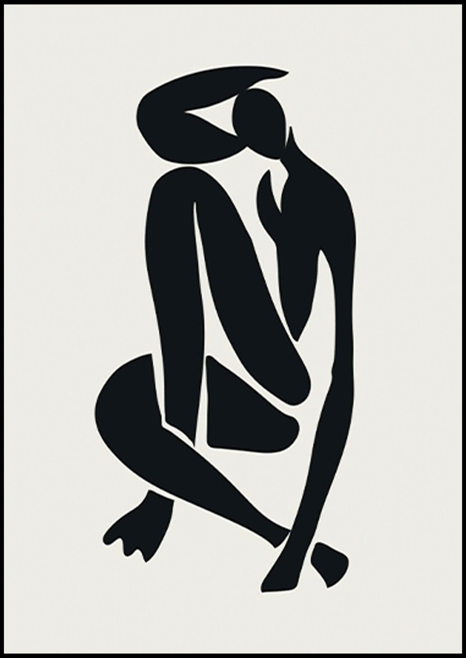 Set of 2 Serene Figure Painting & Black and White Matisse Inspired Contemporary Woman Shape | Contemporary Figurative & Line Art Wall Art