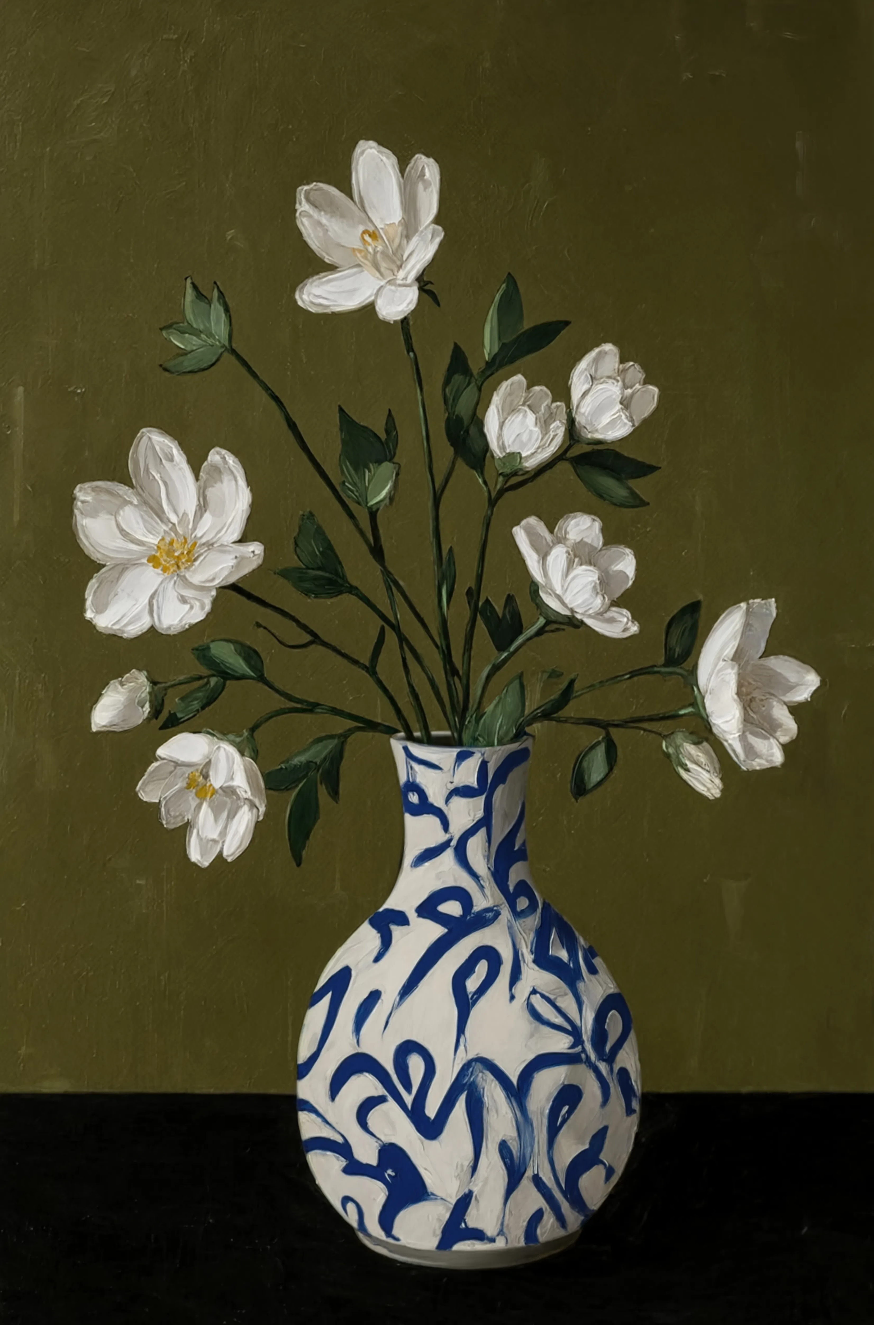 Blossoms in Blue Vase II | Contemporary Floral Wall Art Print