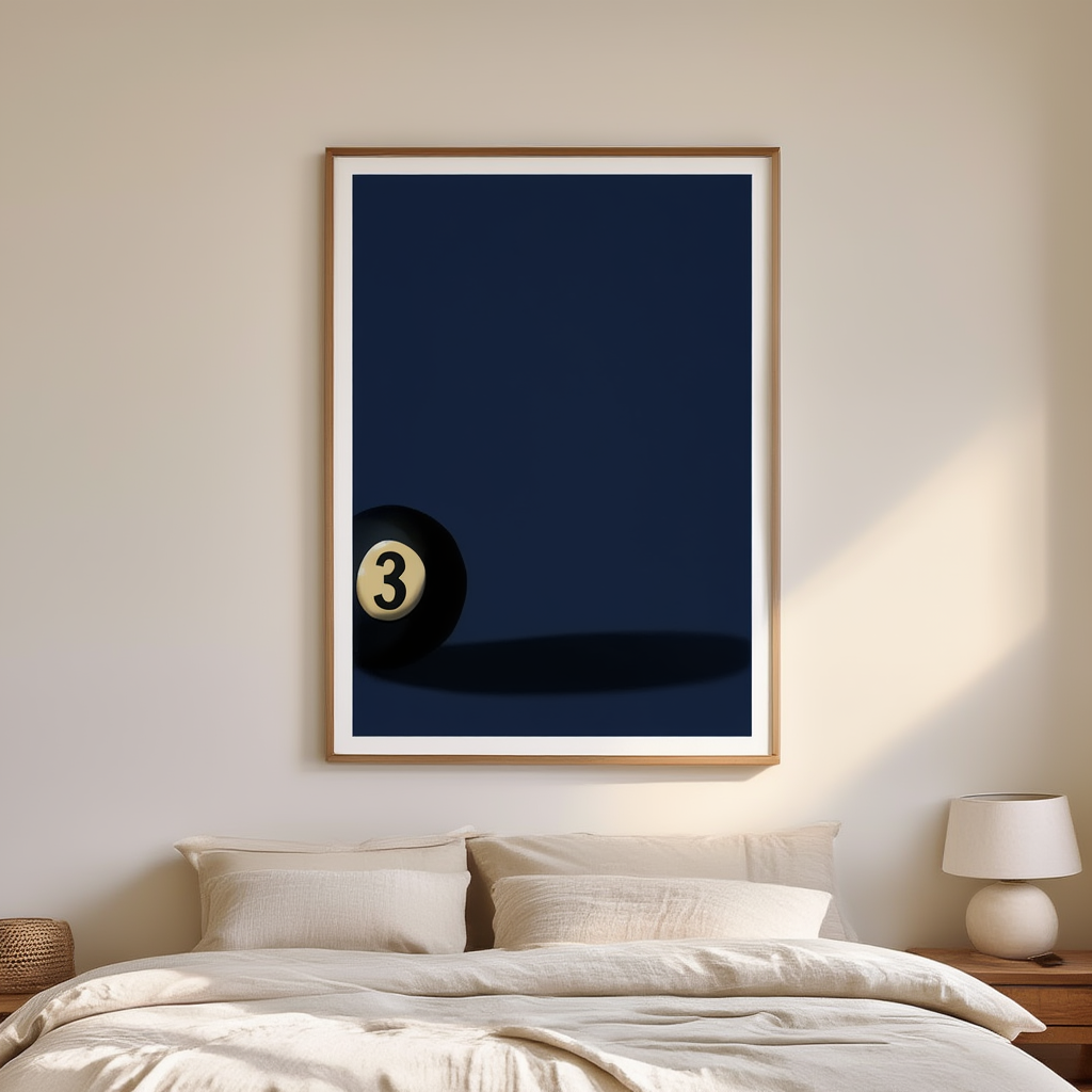 Blue Black Pool Ball – Number 3 – Minimalist Wall Art Print