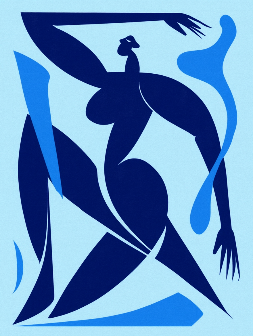 Abstract Blue Matisse Line Girl – Set of 3