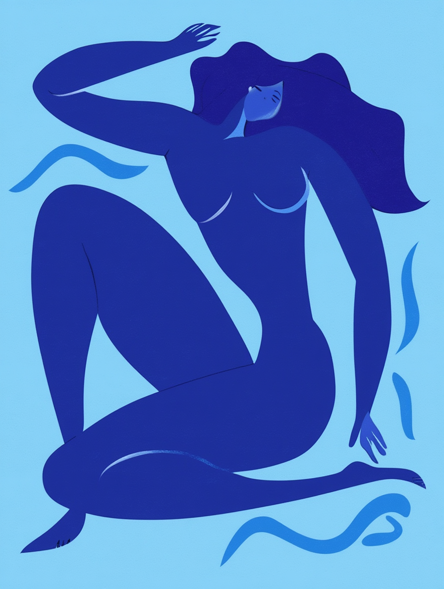 Abstract Blue Matisse Line Girl – Set of 3